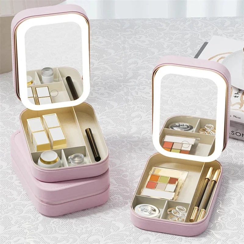 Mini LED Makeup Storage Box With Mirror